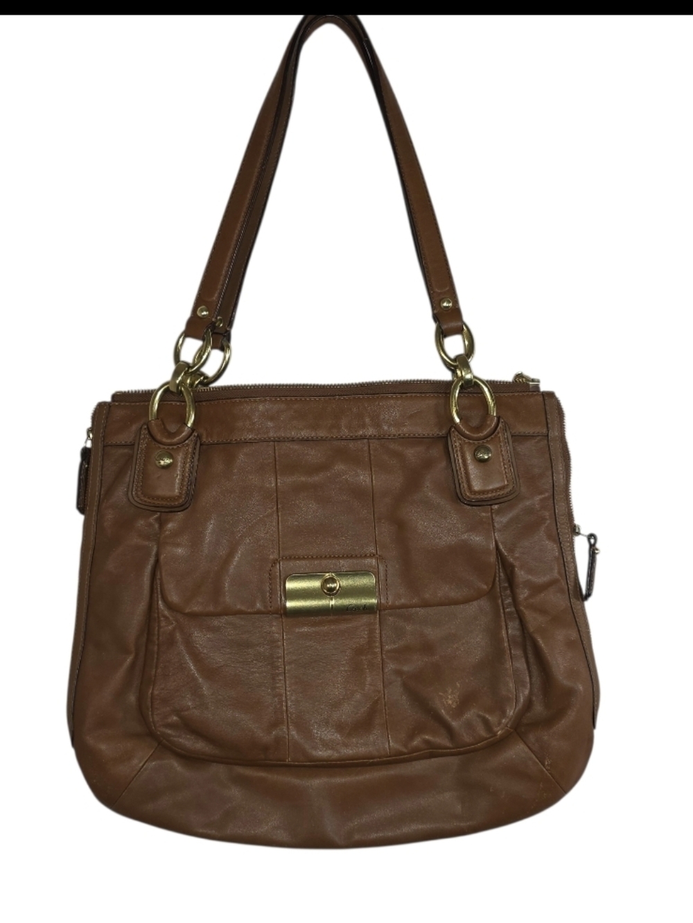 Coach Ashley Leather Tote Brown Turn Lock Pocket Large Shoulder Bag 13296 - Picture 2 of 12